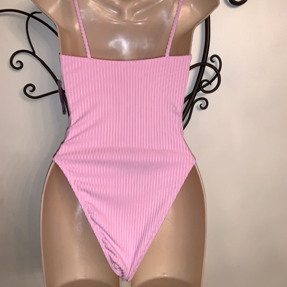 Forever 21 Ribbed Knit One Piece Zip Up Swimsuit - Picture 2 of 4